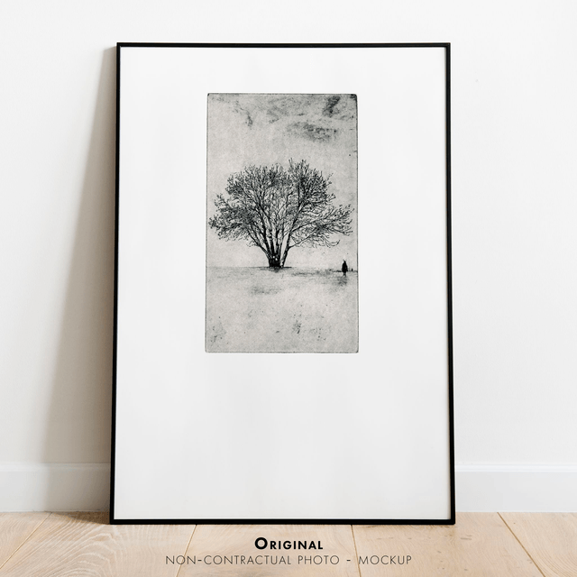 Fine art etching / Not framed / Footprints in the snow