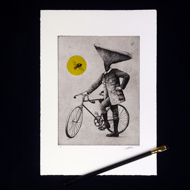 Fine art etching / Not framed / Bee & Mushroom