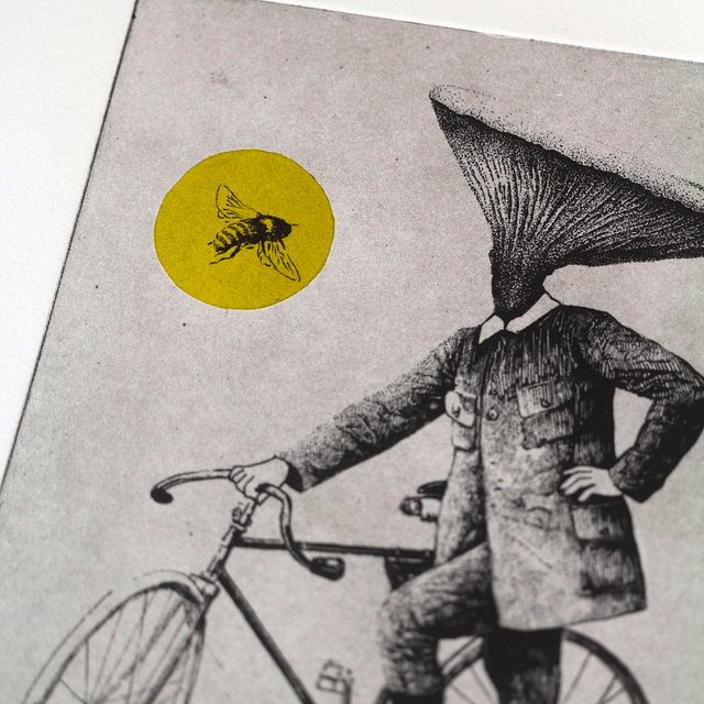 Fine art etching / Not framed / Bee & Mushroom