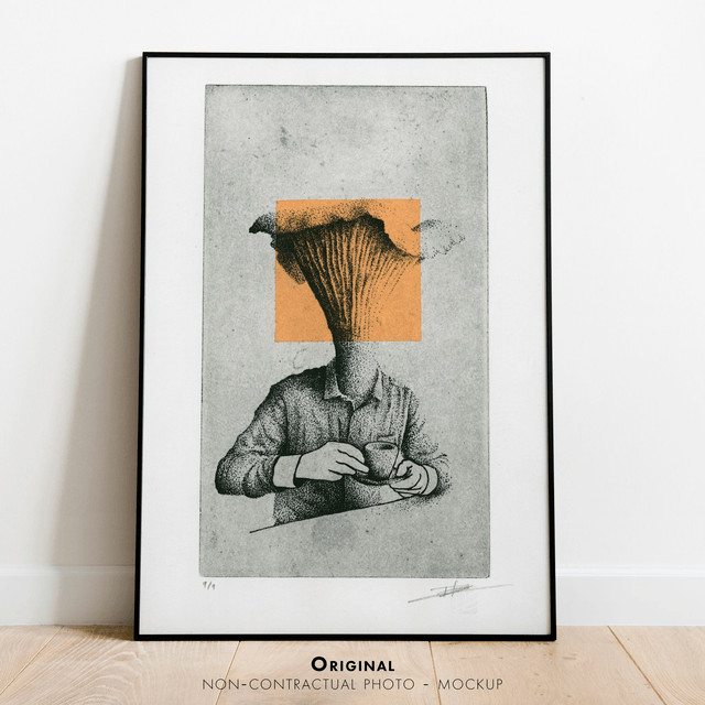Fine art etching / Not framed / Coffee & Mushroom