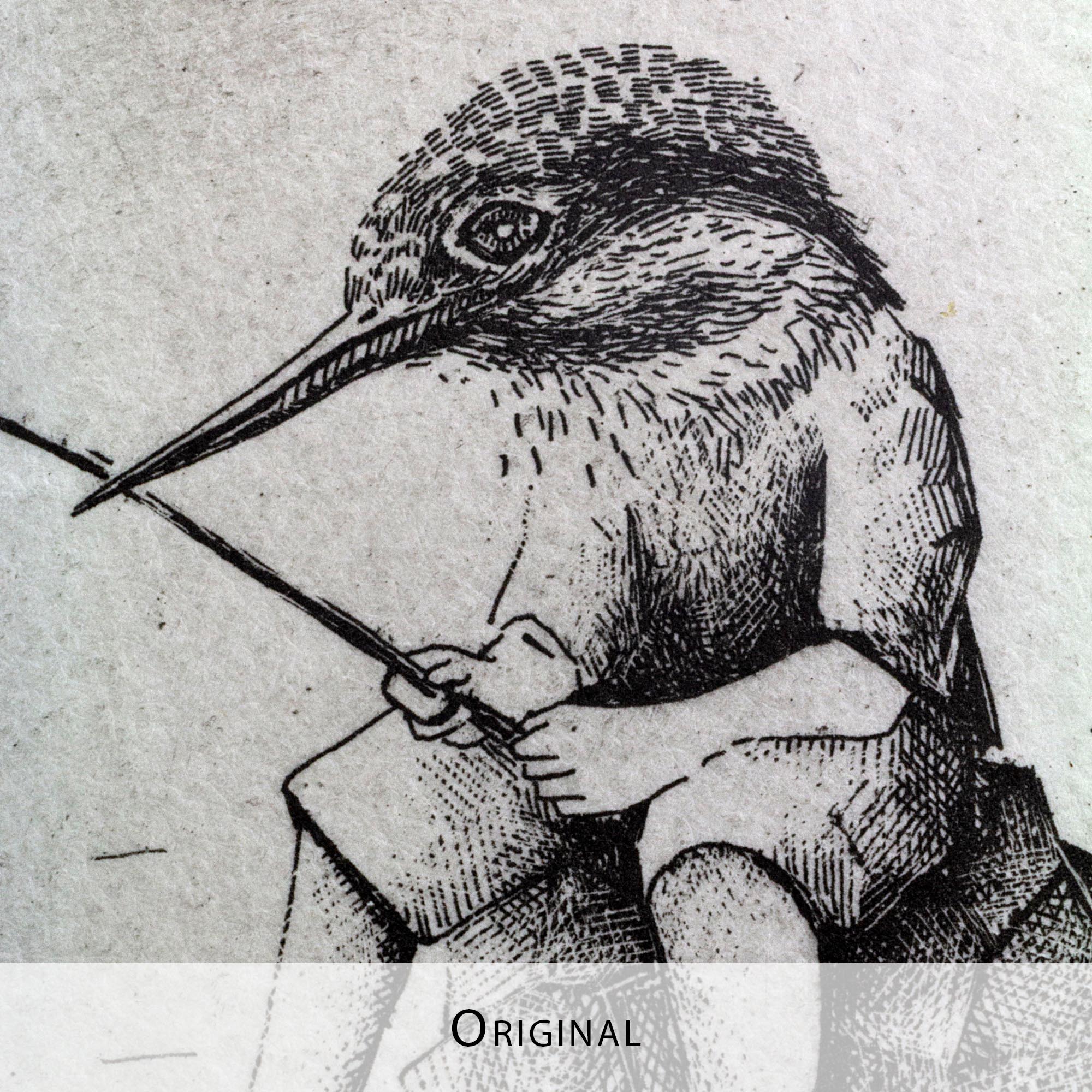 Gravure originale The Kingfisher par Clément Scarpi, estampe noire et blanche martin-pêcheur pour décoration murale