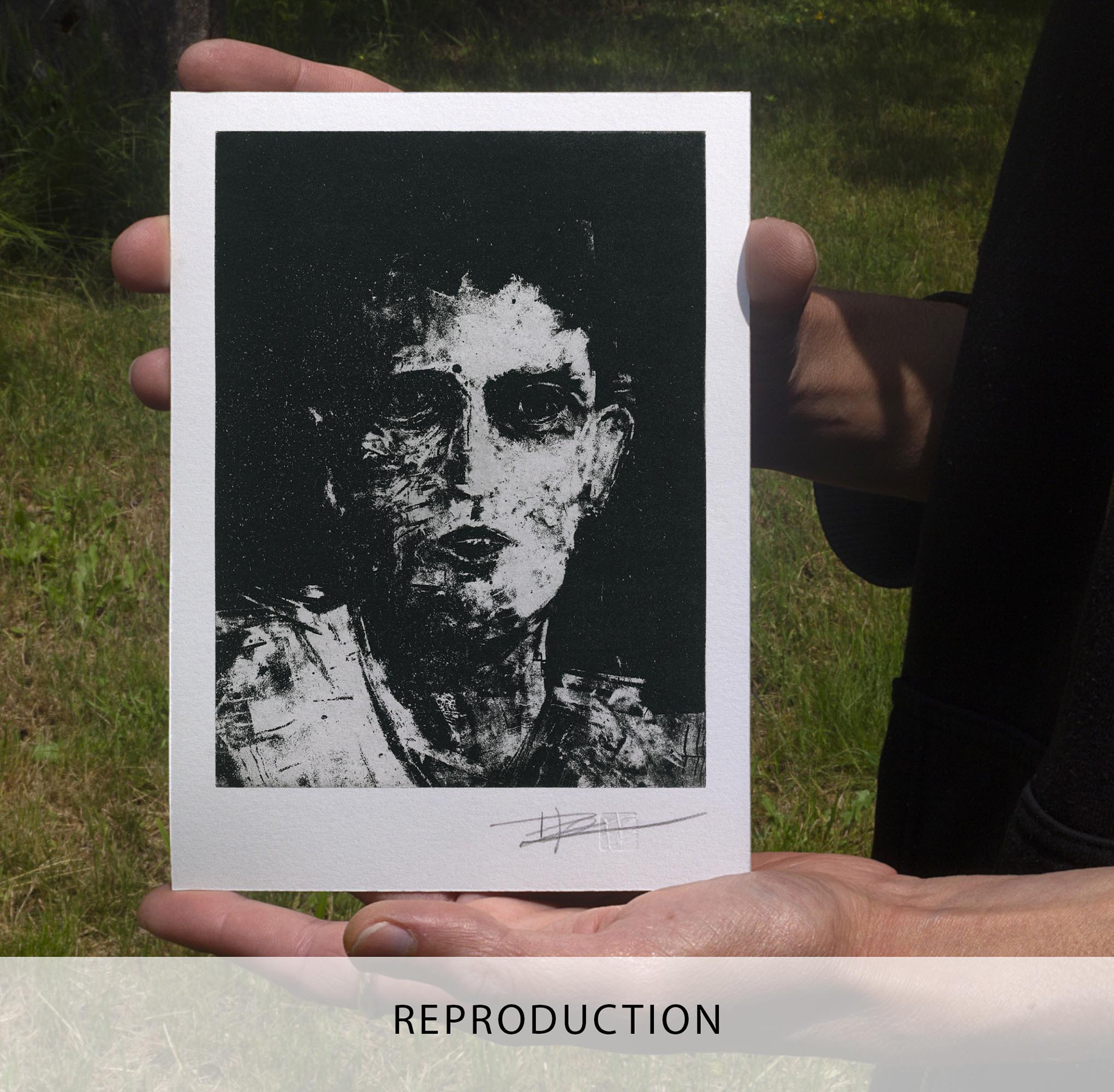Gravure originale Portrait II par Clément Scarpi, estampe expressionniste noire et blanche au style clair-obscur texturé.