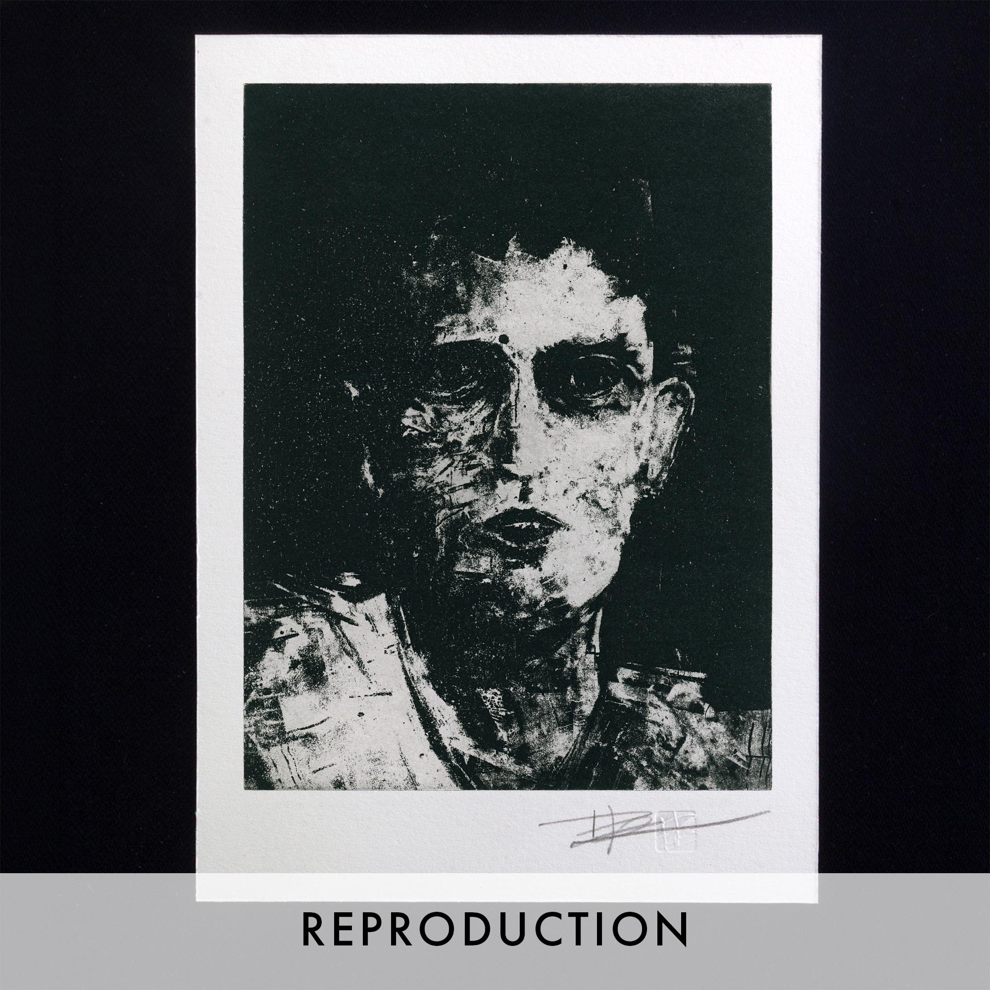 Gravure originale Portrait II par Clément Scarpi, estampe expressionniste noire et blanche au style clair-obscur texturé.